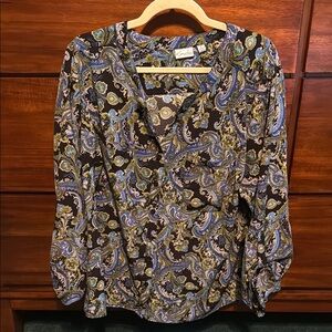 Kim Rogers Blue 3/4 Sleeve Wrap Blouse